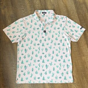 Bad Birdie Men’s Thorn In Your Side Cactus Print Performance Golf Polo Size XL